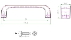 Griff Hohenhameln Metall - Schwarz matt Pulverbeschichtung - 107 mm lang  vor weißem Hintergrund