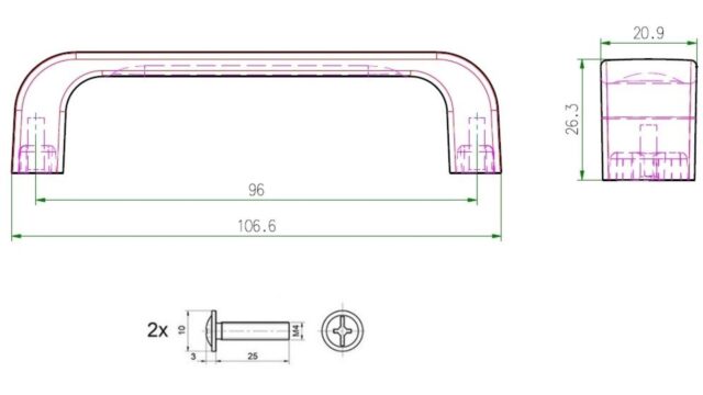 Griff Hohenhameln Metall - Schwarz matt Pulverbeschichtung - 107 mm lang  vor weißem Hintergrund