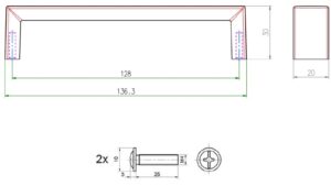 Griff Könnern Metall - Schwarz seidenmatt Pulverbeschichtung - 136 mm lang  vor weißem Hintergrund