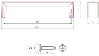 Griff Könnern Metall - Schwarz seidenmatt Pulverbeschichtung - 136 mm lang  vor weißem Hintergrund