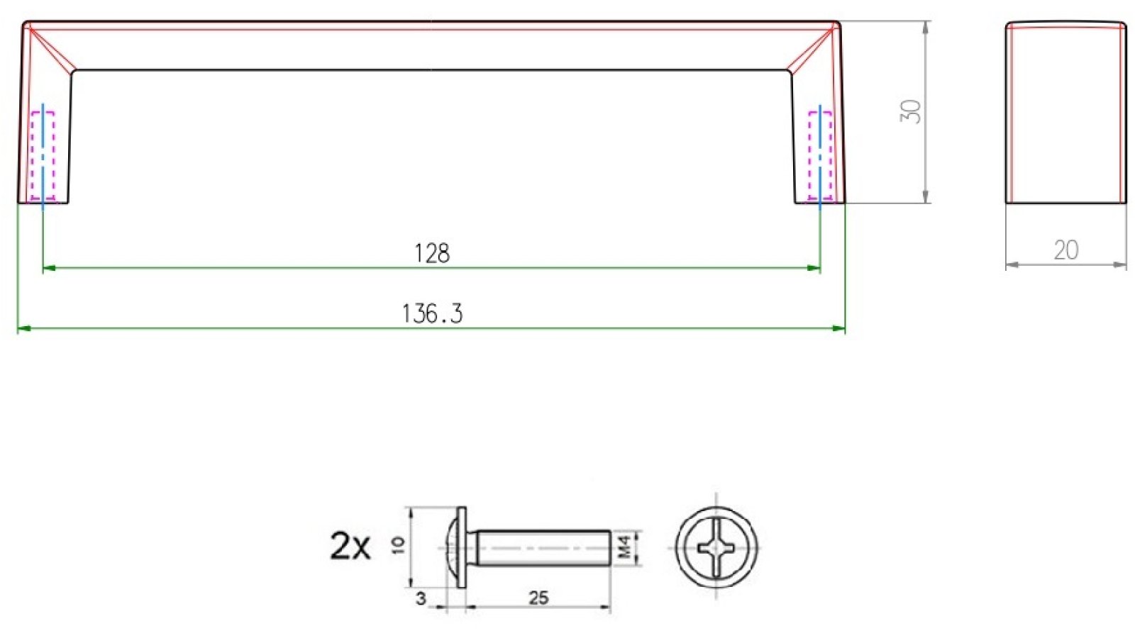 Griff Könnern Metall - Schwarz seidenmatt Pulverbeschichtung - 136 mm lang  vor weißem Hintergrund
