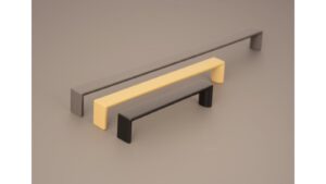 Griff Könnern Metall - Schwarz seidenmatt Pulverbeschichtung - 136 mm lang  vor weißem Hintergrund