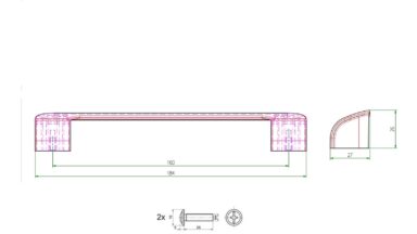 Griff Kösching Metall - Schwarz Struktur Pulverbeschichtung - 184 mm lang  vor weißem Hintergrund