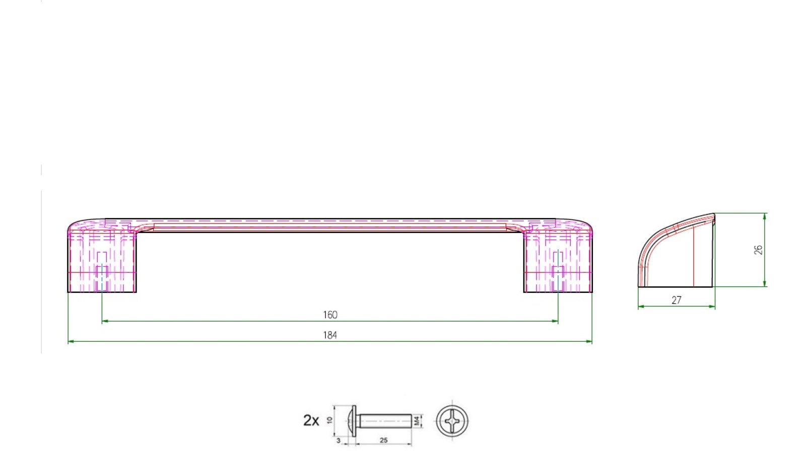 Griff Kösching Metall - Schwarz Struktur Pulverbeschichtung - 184 mm lang  vor weißem Hintergrund