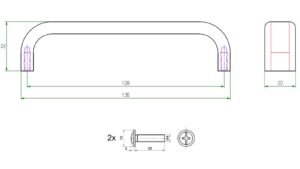 Griff Lützen aluminium - Schwarz Struktur Pulverbeschichtung - 136 mm lang  vor weißem Hintergrund
