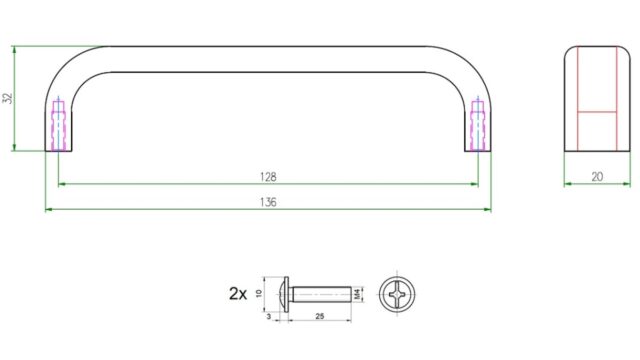 Griff Lützen aluminium - Schwarz Struktur Pulverbeschichtung - 136 mm lang  vor weißem Hintergrund