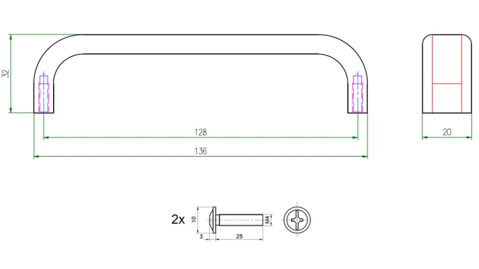 Griff Lützen aluminium - Schwarz Struktur Pulverbeschichtung - 136 mm lang  vor weißem Hintergrund