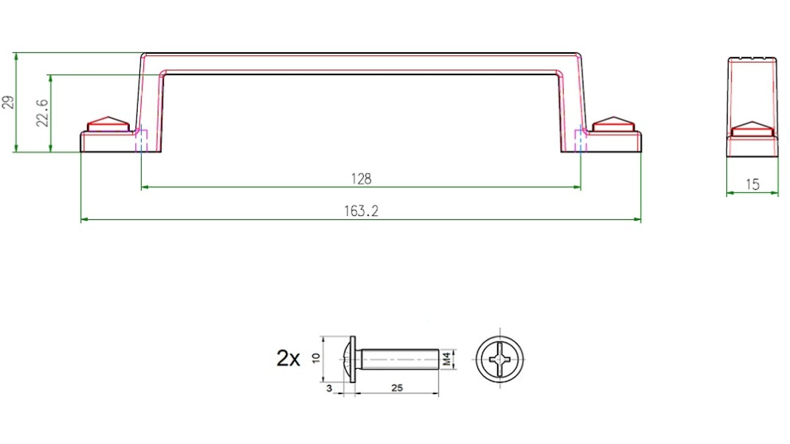 Griff Magstadt Metall - Schwarz matt Pulverbeschichtung - 163 mm lang  vor weißem Hintergrund