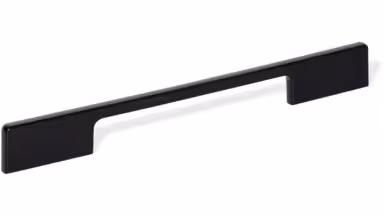 Griff Nuthetal Metall - Schwarz seidenmatt Pulverbeschichtung - 249 mm lang vor weißem Hintergrund