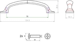 Griff Pfedelbach Metall - patiniertes Messing - 125 mm lang  vor weißem Hintergrund