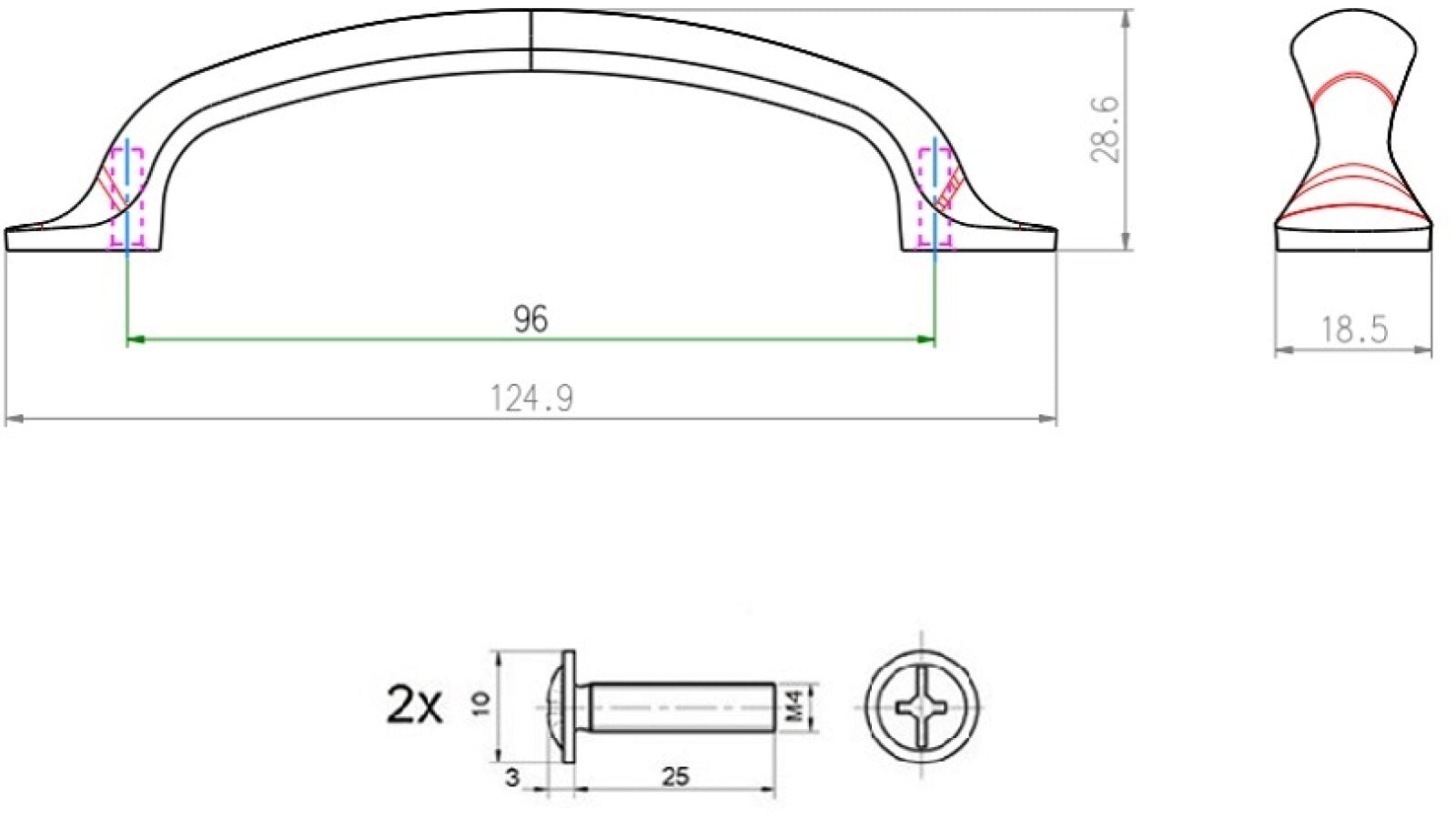 Griff Pfedelbach Metall - patiniertes Messing - 125 mm lang  vor weißem Hintergrund
