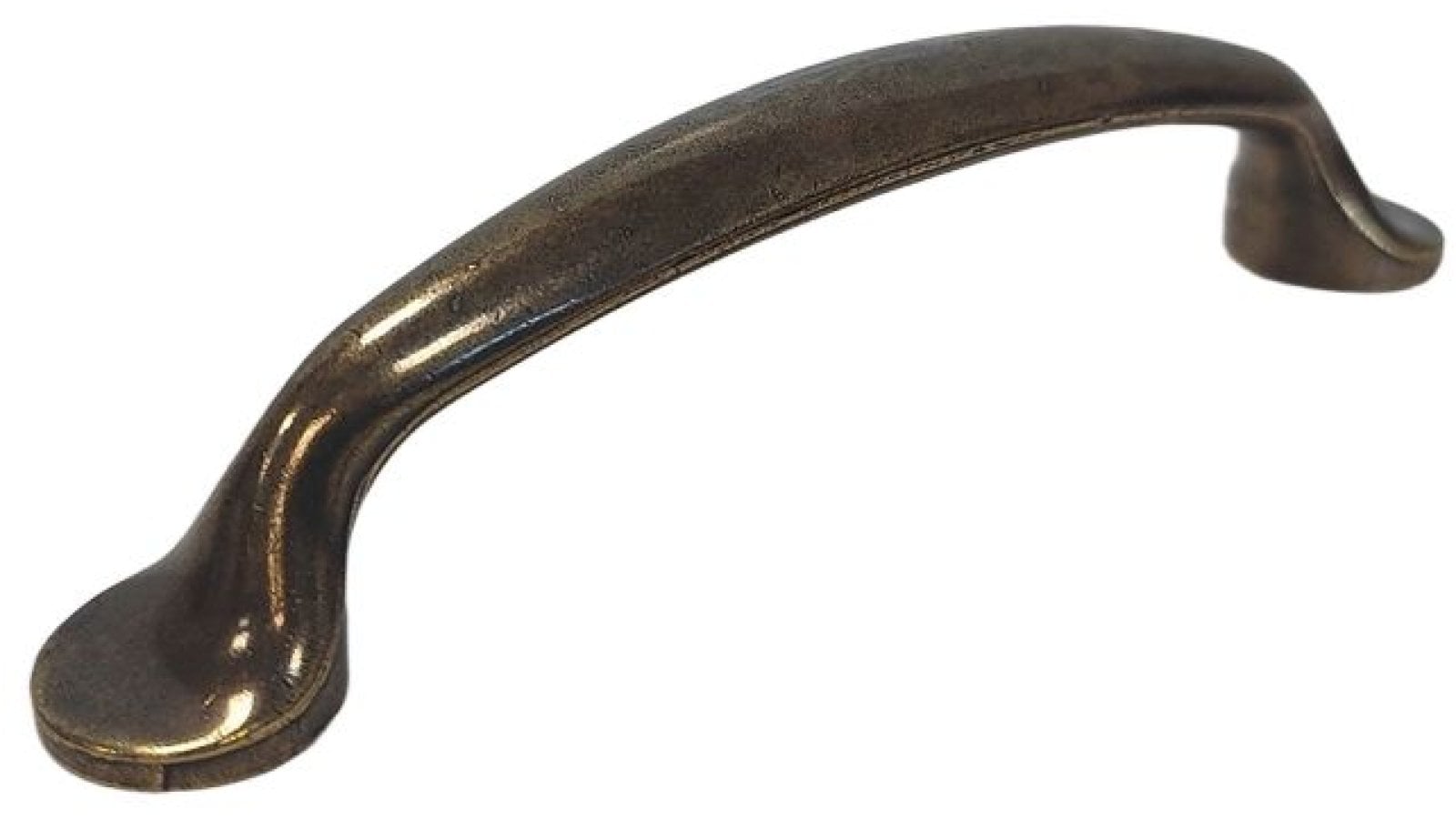 Griff Pfedelbach Metall - patiniertes Messing - 125 mm lang  vor weißem Hintergrund