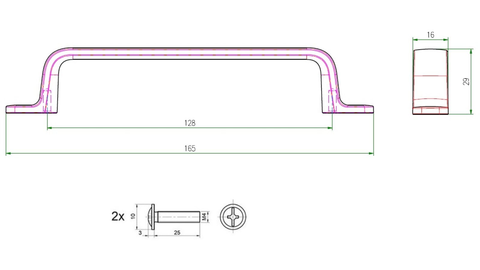 Griff Schieder-Schwalenberg Metall - Schwarz seidenmatt Pulverbeschichtung - 165 mm lang  vor weißem Hintergrund