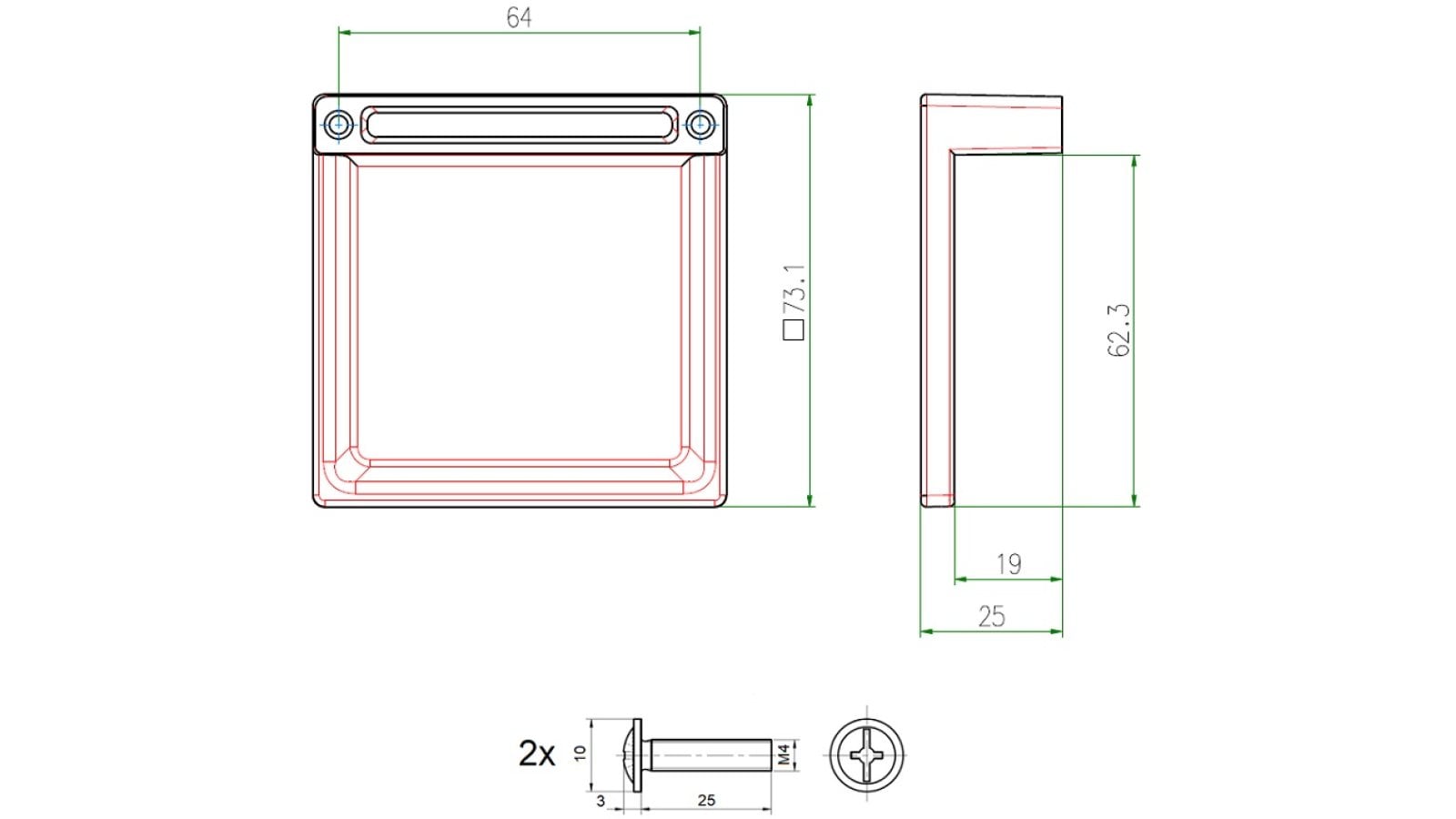 Griff Schmitten Metall - Schwarz Struktur Pulverbeschichtung - 73 mm lang  vor weißem Hintergrund