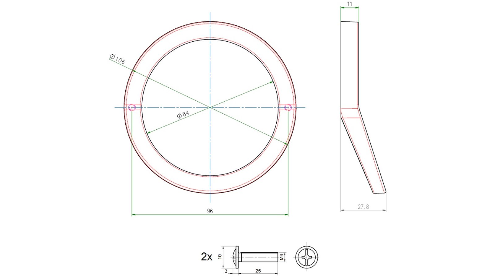 Griff Schönwalde-Glien Metall - Chrom glänzend galvanisiert - 106 mm lang  vor weißem Hintergrund