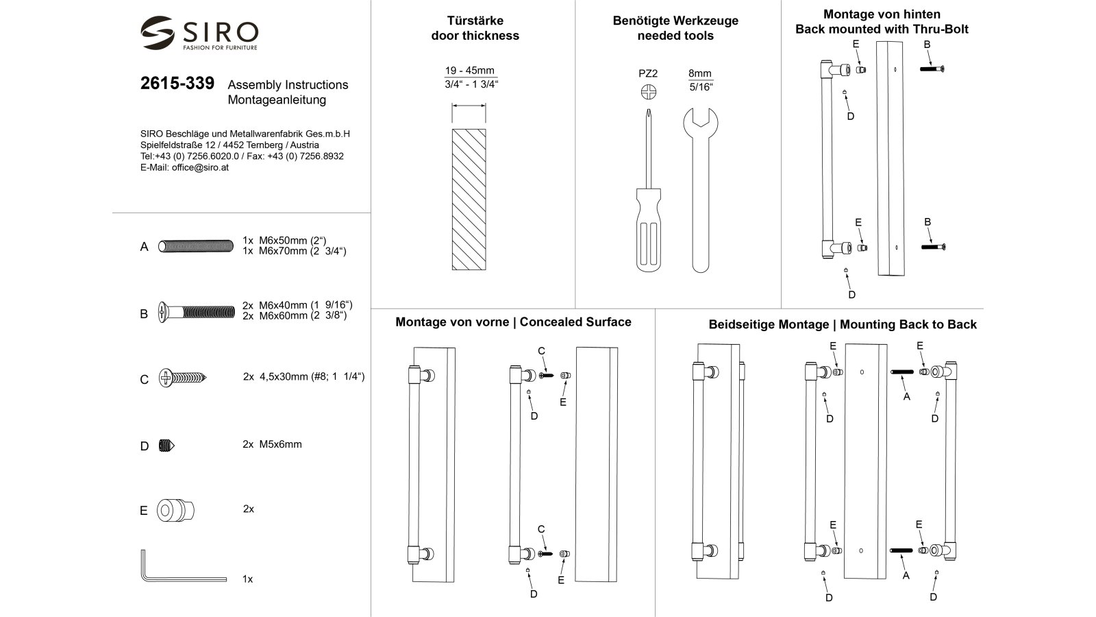 Griff Südharz Druckguss vernickelt feingeschliffen - 339 mm lang  vor weißem Hintergrund