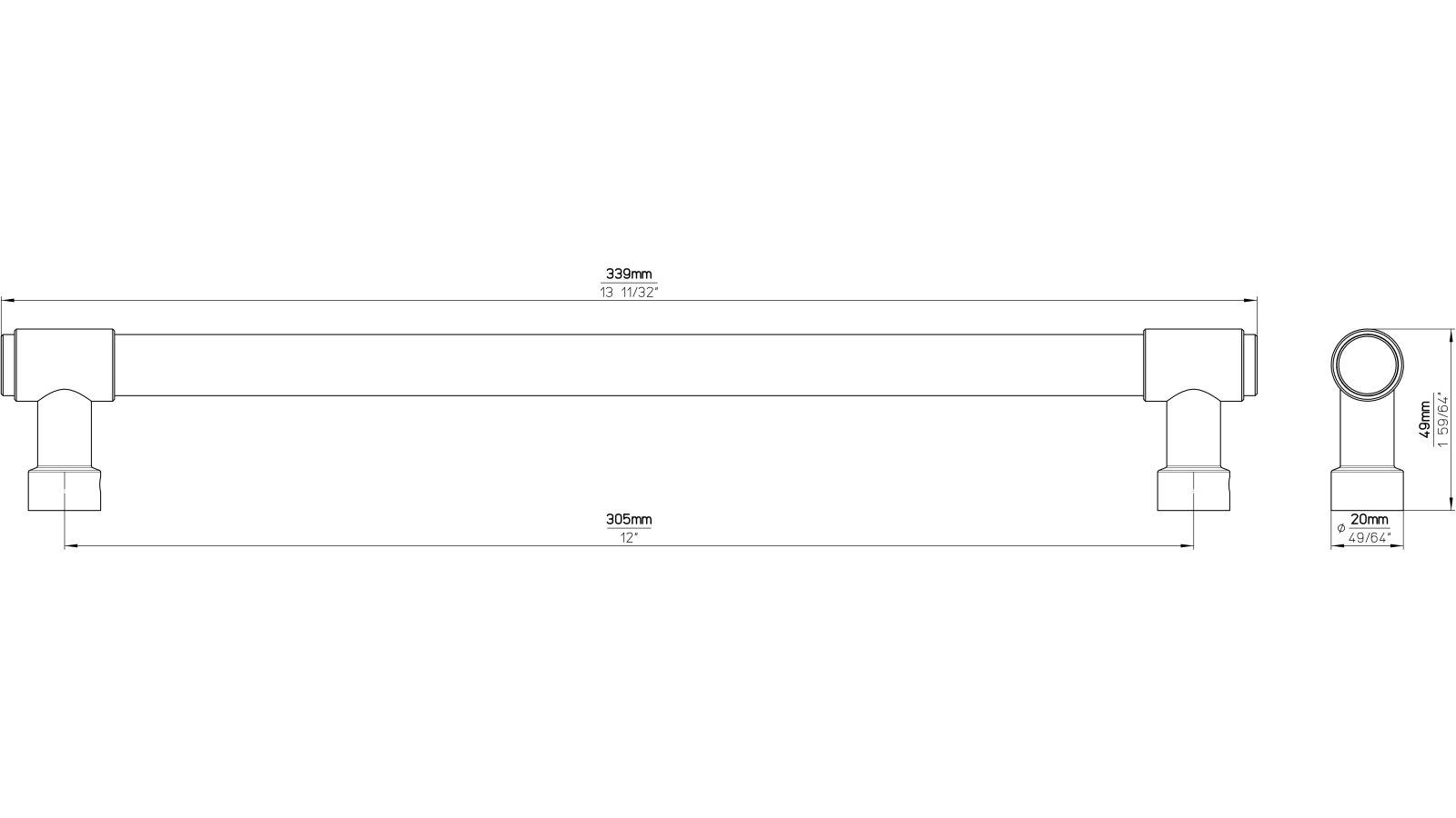 Griff Südharz Druckguss vernickelt feingeschliffen - 339 mm lang  vor weißem Hintergrund