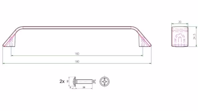 Griff Timmendorfer Strand Metall - Schwarz matt Pulverbeschichtung - 181 mm lang  vor weißem Hintergrund