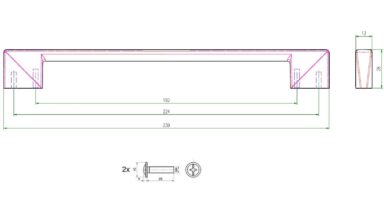Griff Vettweiß Metall - Weiß seidenmatt Pulverbeschichtung - 239 mm lang  vor weißem Hintergrund