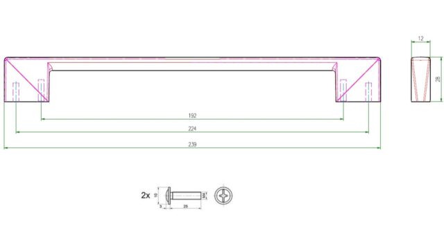 Griff Vettweiß Metall - Weiß seidenmatt Pulverbeschichtung - 239 mm lang  vor weißem Hintergrund