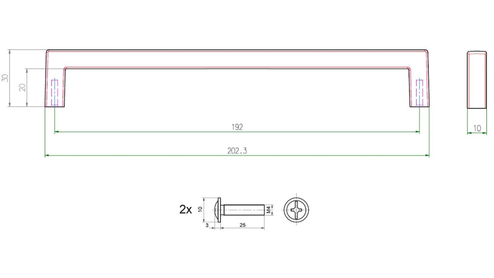 Griff Waltenhofen Metall - Schwarz matt Pulverbeschichtung - 202 mm lang  vor weißem Hintergrund