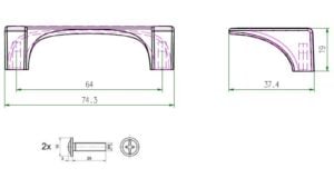 Griff Weilmünsterarktflecken Metall - verchromt, matt galvanisiert - 74 mm lang  vor weißem Hintergrund