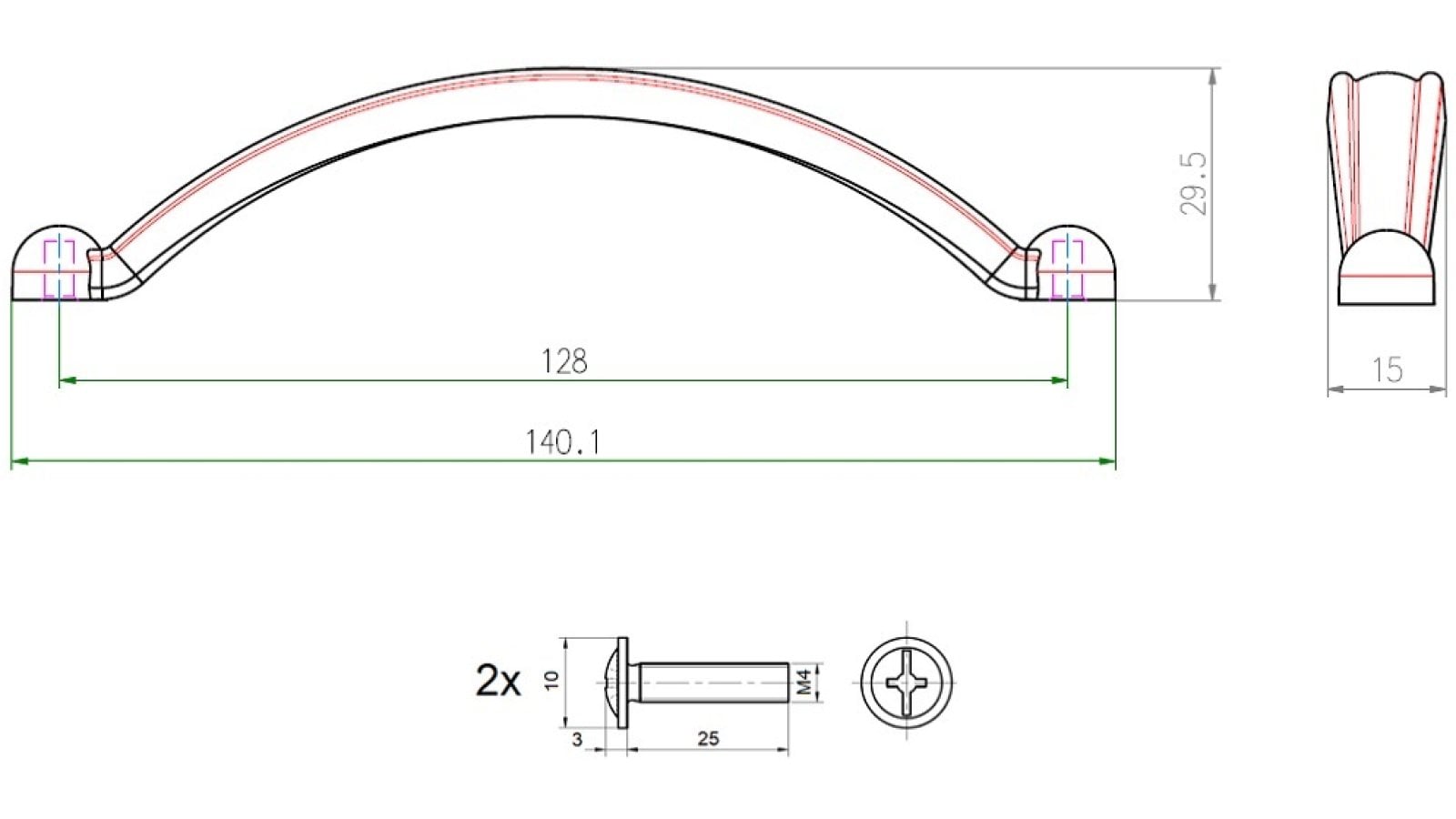 Griff Zorneding Metall - patiniertes Messing - 140 mm lang  vor weißem Hintergrund