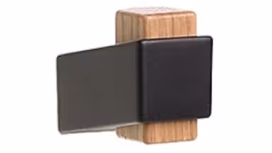 Knopf Doberlug-Kirchhain-Knopf Metall - Schwarz matt Pulverbeschichtung + Holz - 28 mm lang vor weißem Hintergrund