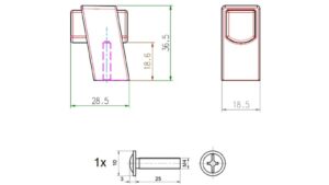 Knopf Doberlug-Kirchhain-Knopf Metall - Schwarz matt Pulverbeschichtung + Holz - 28 mm lang  vor weißem Hintergrund