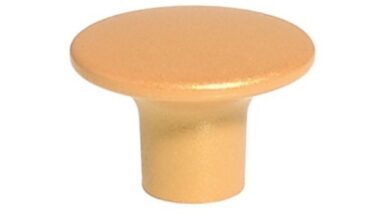 Knopf Hainichen Metall - Gold matt Pulverbeschichtung - 32 mm lang  vor weißem Hintergrund