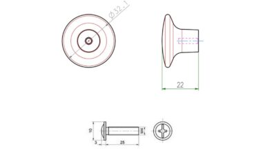 Knopf Hainichen Metall - Schwarz Struktur Pulverbeschichtung - 32 mm lang  vor weißem Hintergrund