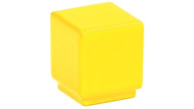 Knopf Kabelsketal Metall - Gelb seiden glänzend Pulverbeschichtung - 20 mm lang  vor weißem Hintergrund