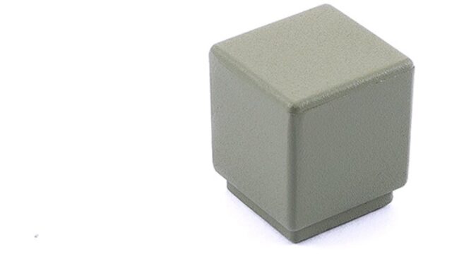 Knopf Kabelsketal Metall - Olivgrau Pulverbeschichtung - 20 mm lang vor weißem Hintergrund