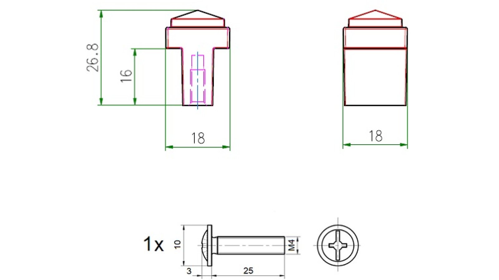 Knopf Magstadt-Knopf Metall - Schwarz matt Pulverbeschichtung - 18 mm lang  vor weißem Hintergrund