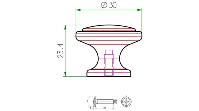 Knopf Nittendorf Metall - Antik Nickel - 30 mm lang  vor weißem Hintergrund