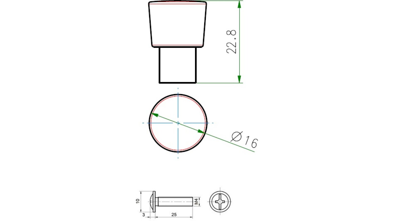 Knopf Sonsbeck Metall - Schwarz Struktur Pulverbeschichtung - 16 mm lang  vor weißem Hintergrund