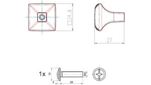 Knopf Teterow Metall - Schwarz seidenmatt Pulverbeschichtung - 25 mm lang  vor weißem Hintergrund