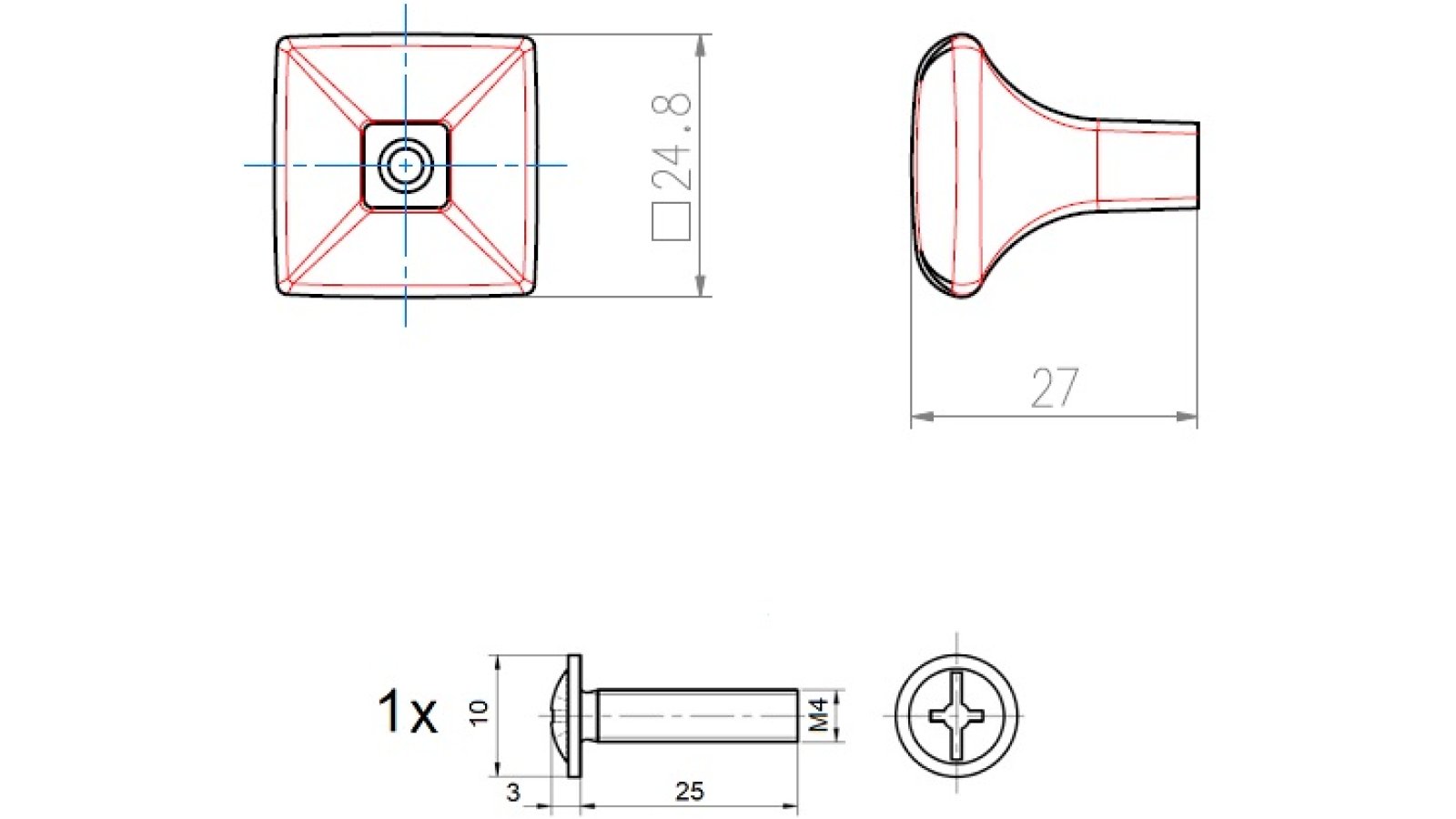 Knopf Teterow Metall - Schwarz seidenmatt Pulverbeschichtung - 25 mm lang  vor weißem Hintergrund
