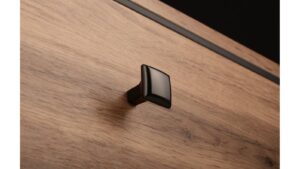 Knopf Teterow Metall - Schwarz seidenmatt Pulverbeschichtung - 25 mm lang  vor weißem Hintergrund