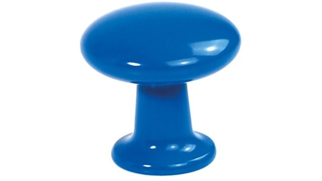 Knopf Wertingen Metall - Blaues Halbglanzpulver - 25 mm lang vor weißem Hintergrund