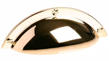 Muschelgriff Elsteraue Metall - Gold glänzend galvanisiert - 92 mm lang vor weißem Hintergrund