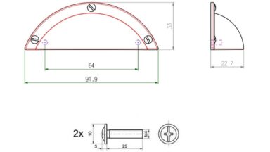 Muschelgriff Elsteraue Metall - Gold glänzend galvanisiert - 92 mm lang  vor weißem Hintergrund