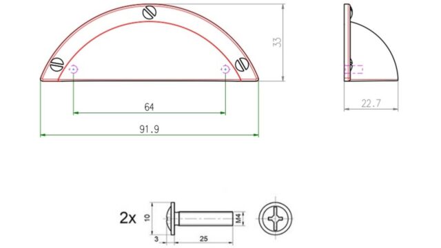 Muschelgriff Elsteraue Metall - Gold glänzend galvanisiert - 92 mm lang  vor weißem Hintergrund