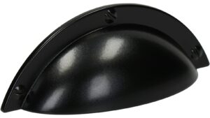 Muschelgriff Elsteraue Metall - Schwarz seidenmatt Pulverbeschichtung - 92 mm lang vor weißem Hintergrund