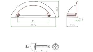 Muschelgriff Tecklenburg Metall - patiniertes Messing - 93 mm lang  vor weißem Hintergrund