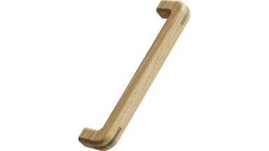 Griff TENON Eiche FSC 100% - Klar lackiert - 176 mm lang vor weißem Hintergrund