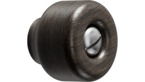 Knopf NOLA Edelstahl - Eiche FSC 100% - Dunkelbraune - Seidengeschliffen - 30 mm lang vor weißem Hintergrund