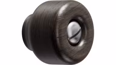 Knopf NOLA Edelstahl - Eiche FSC 100% - Dunkelbraune - Seidengeschliffen - 30 mm lang vor weißem Hintergrund