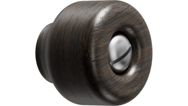 Knopf NOLA Edelstahl - Eiche FSC 100% - Dunkelbraune - Seidengeschliffen - 30 mm lang vor weißem Hintergrund