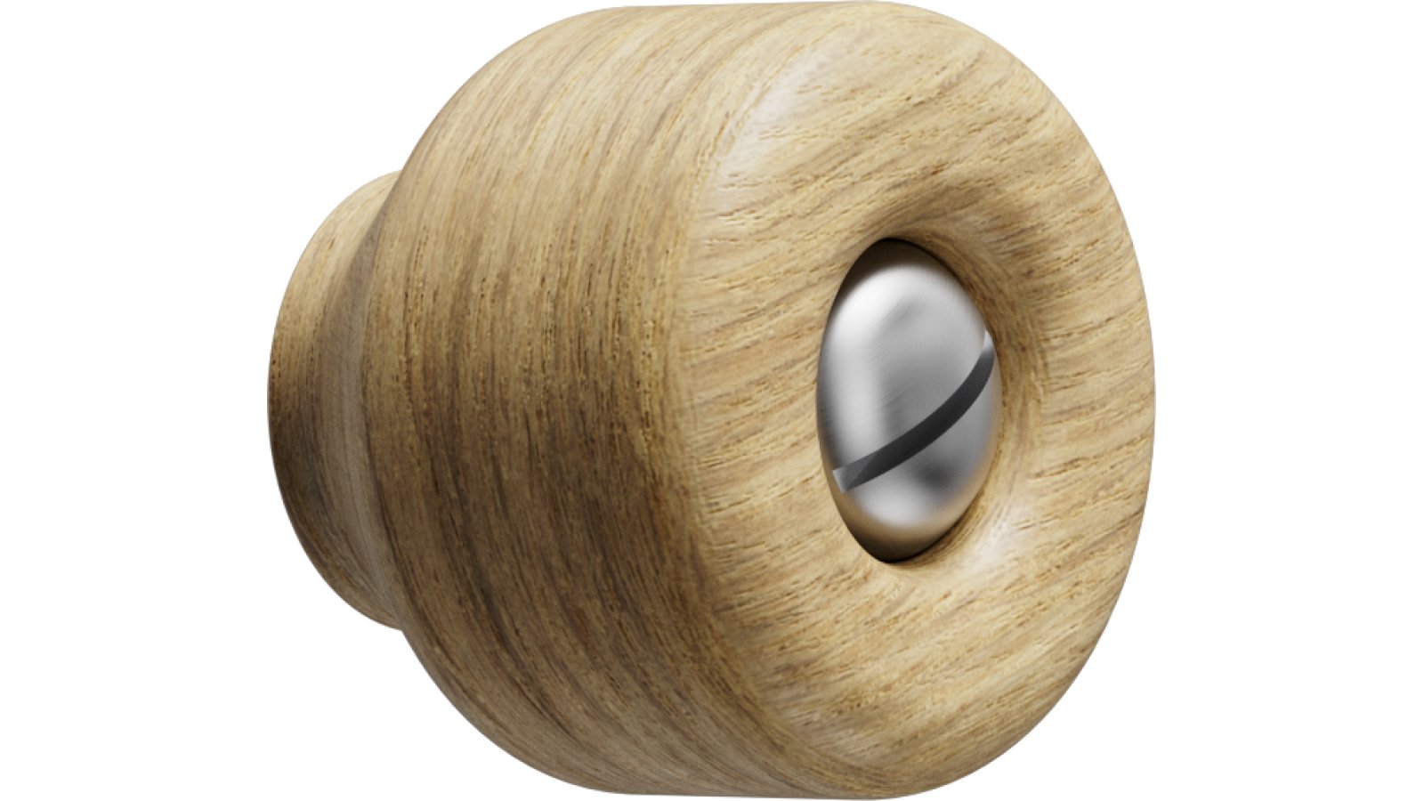 Moebelknopf-NOLA-edelstahlfarbig-eiche-Edelstahl-Holz-Stahl-laenge-30-FP-001661 Knopf NOLA Edelstahl - Eiche FSC 100% - Lackiert - Edelstahl - 30 mm lang vor weißem Hintergrund